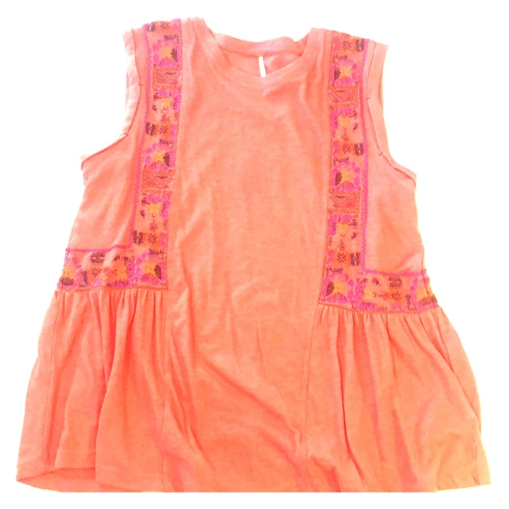 Free People coral tank with embroidery details